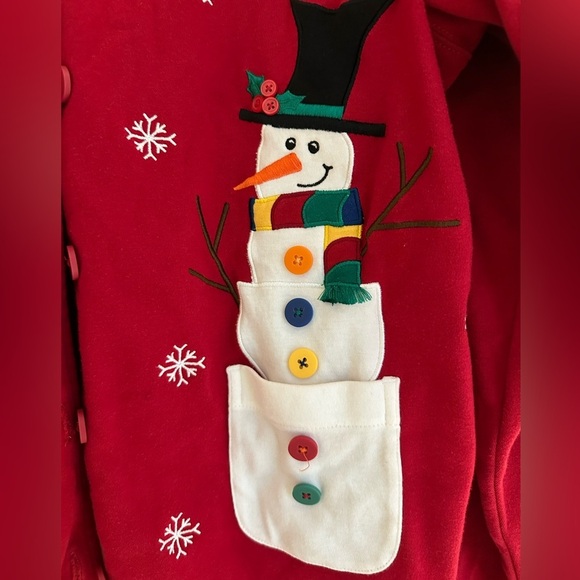Bechamel Womens Red Snowman Button Up Cardigan Sweater/Shirt Sz XL 100% Cotton - Picture 3 of 6